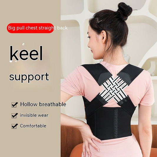 Unisex posture corrector brace for back and chest support, adjustable anti-humpback trainer.