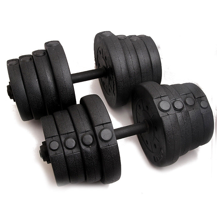Pair of adjustable dumbbells on a white background